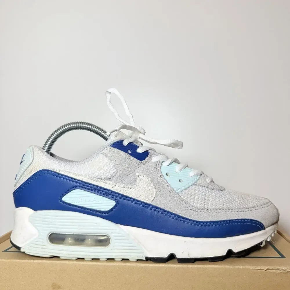 Women's Size 8 Nike Air Max 90 White Royal Blue Grey Athletic Sneakers CD0490